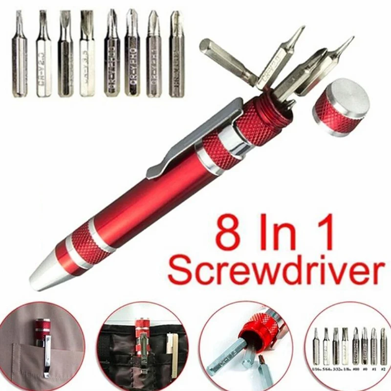 Portable 8 in 1 Aluminum Pen Style Screw Driver Multi-Tool Precision Mobile phone Repair Tool Kit Screwdriver Set Bits