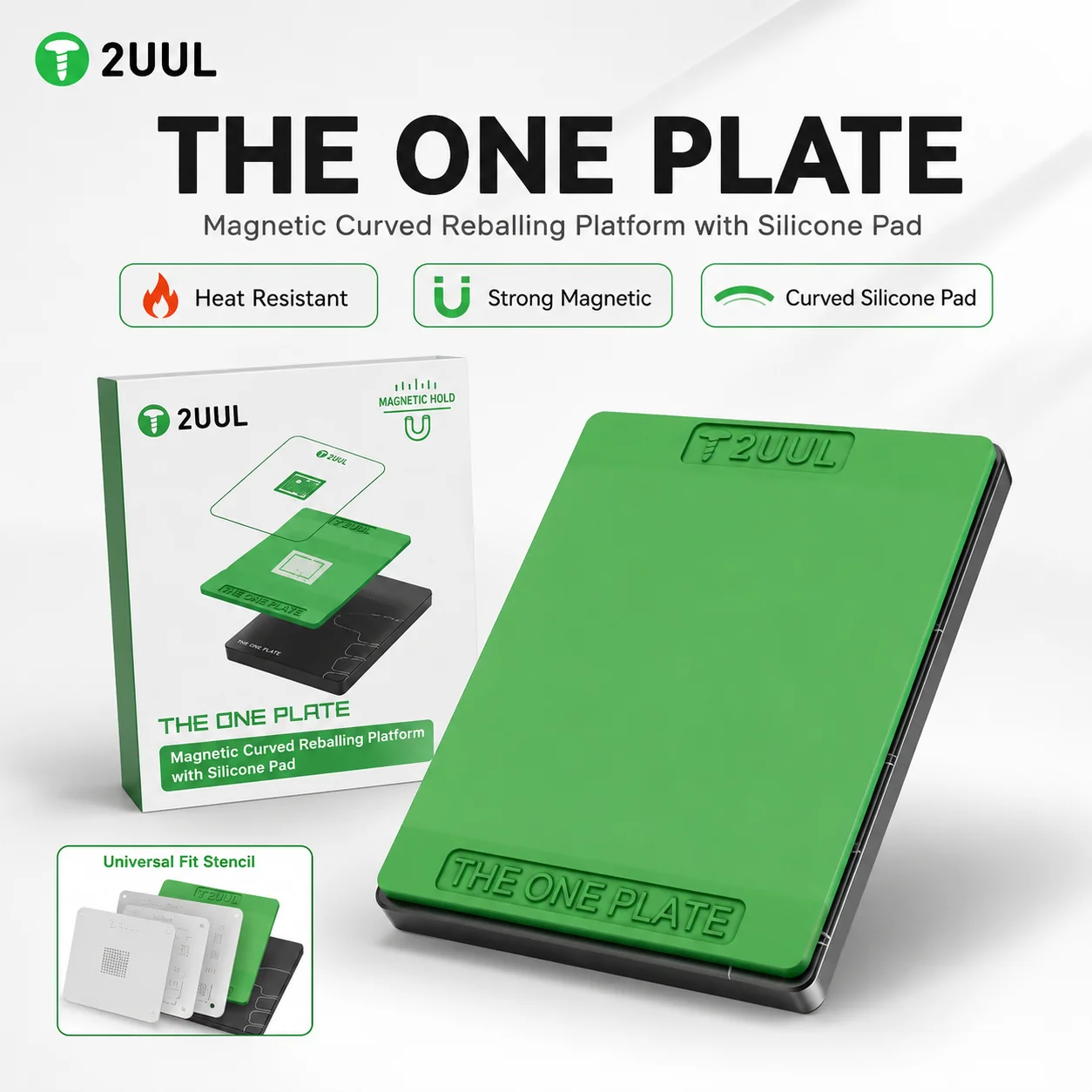 2UUL BH12 The One Plate Magnetic Curved Reballing Platform with Silicone Pad, Heat Resistant Holder for Phone PCB Repair