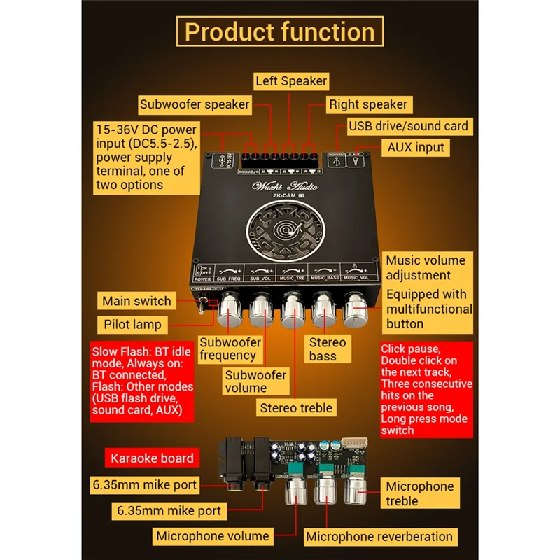 Practical-ZK-DAM L1 Bluetooth Power Amplifier Board Stereo 2X220W+350W Bluetooth 5.0  Digital Power Audio Amplifier Module  B