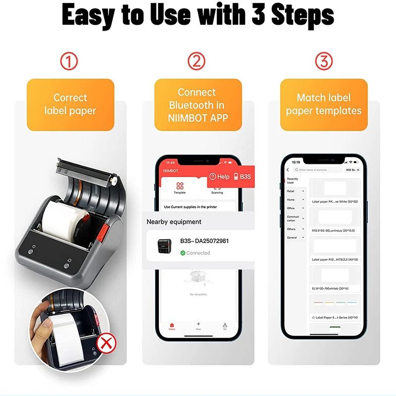 Niimbot B3S 80mm Portable Bluetooth Label Printer Pocket Thermal Label Maker for Cable Jewellery Price Card Support Smart Phone