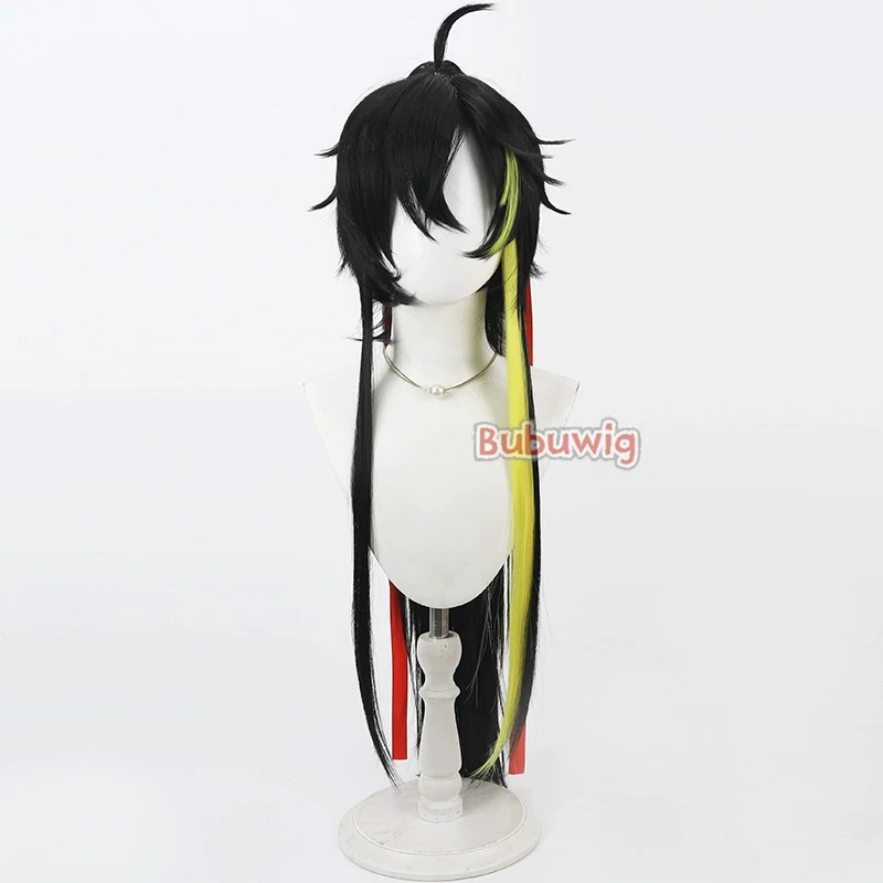 Bubuwig Wig Cosplay, rambut sintetis, Wig Azur Lane, 100cm, panjang, hitam, campuran, kuning, tahan panas