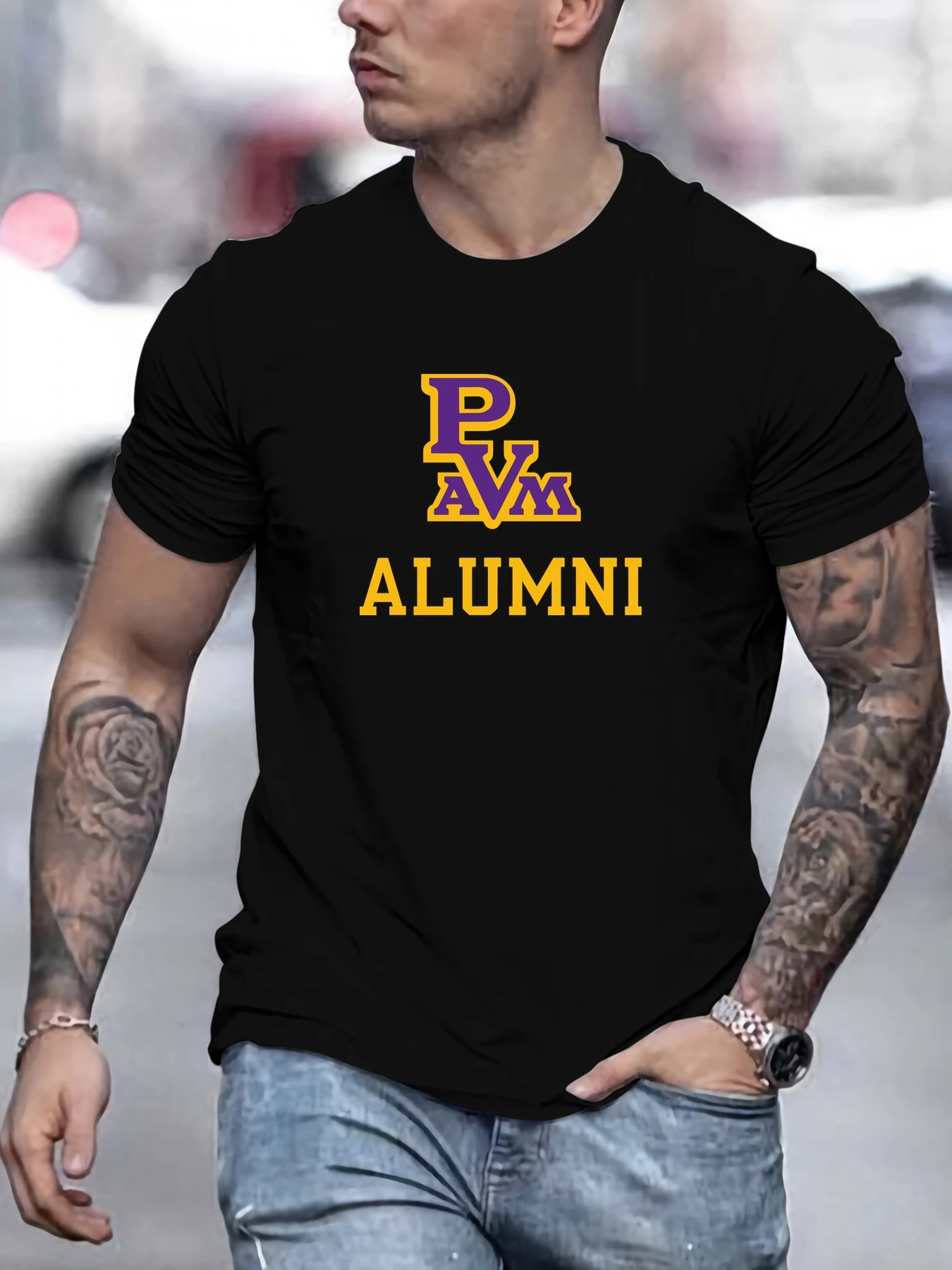 

Male PVAM alumni pattern summer casual crew neck short T-shirt