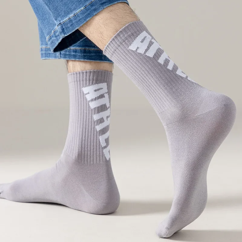 

Men'S Stockings Sports Cotton Socks Solid Color Letter Leisure Long Socks Stockings For Men Middle Tube All-Match White Socks