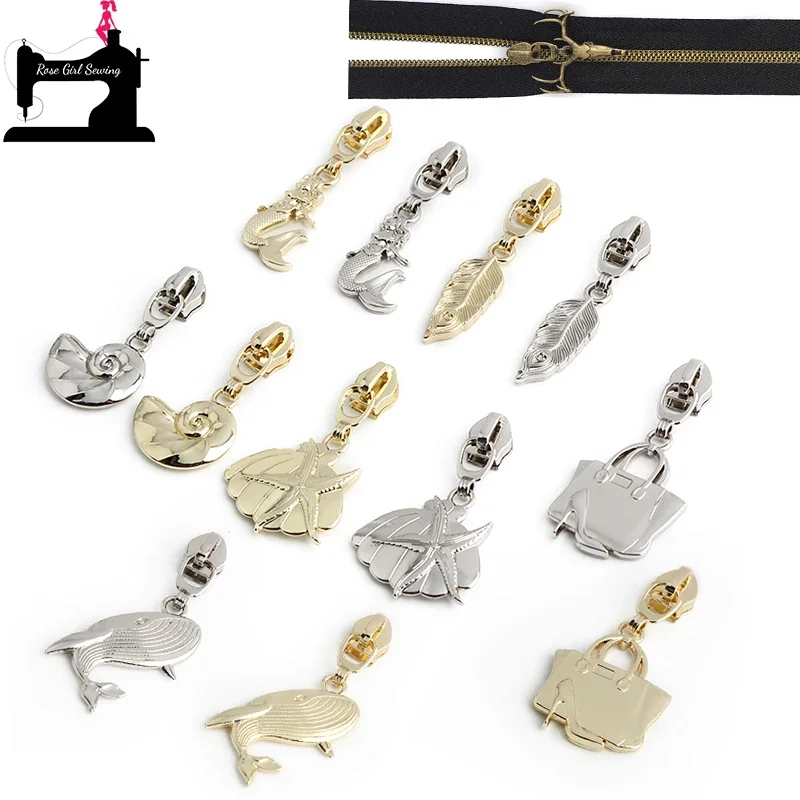 10/50/200 szt. Dwie strony 5 #   Nylonowa syrenka, metalowe suwaki w kształcie muszli do torebek na ubrania torebka z zamkiem błyskawicznym DIY akcesoria do szycia
