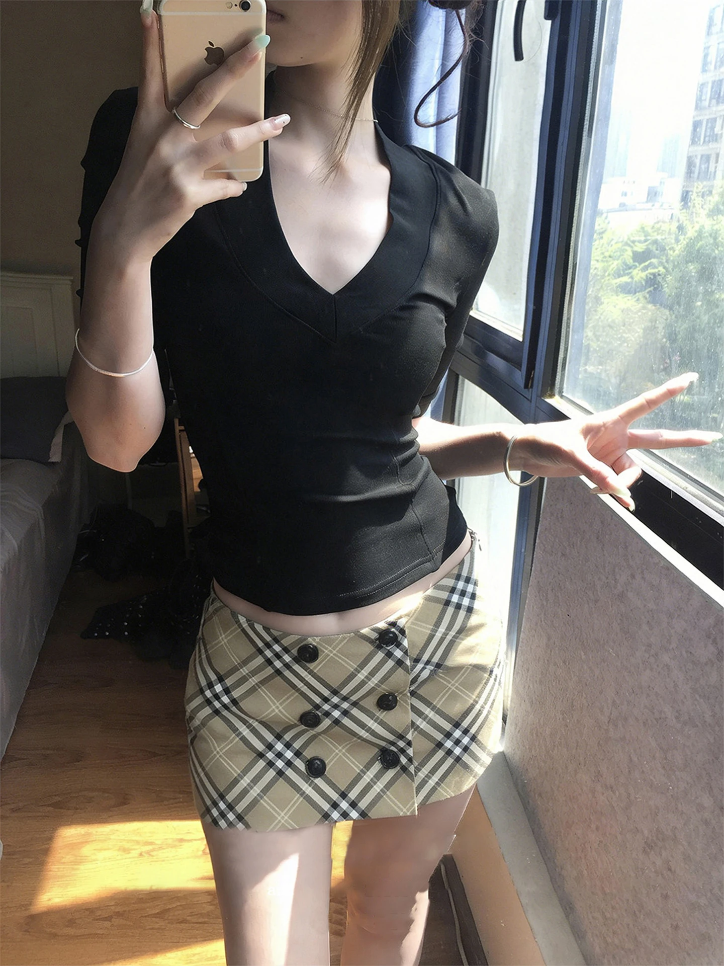 Low Waist Plaid  Skirt Korean Style Khaki Color Women's Spring Summer New Fashion Trendy Short Skirt Bodycon Dress
