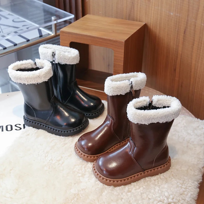 

Модные высокие детские ботинки, осень-зима 2024, новые детские плюшевые теплые ботинки, удобная детская обувь на мягкой подошве