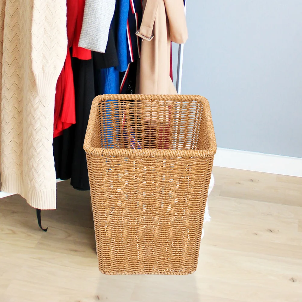 Crevice Trash Can Compact and Small Storage Basket Barrel Woven Paper Vase with Cover Bedroom Waste for Bathroom Plastic