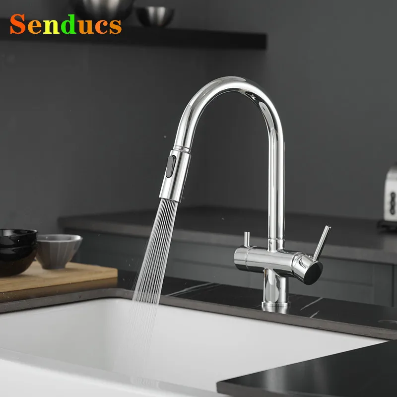 

Hot Cold Filter Pull Out Kitchen Sink Faucets Quality Brass Pull Down Kitchen Mixer Tap Accessories Pure Water Filter Water Tap