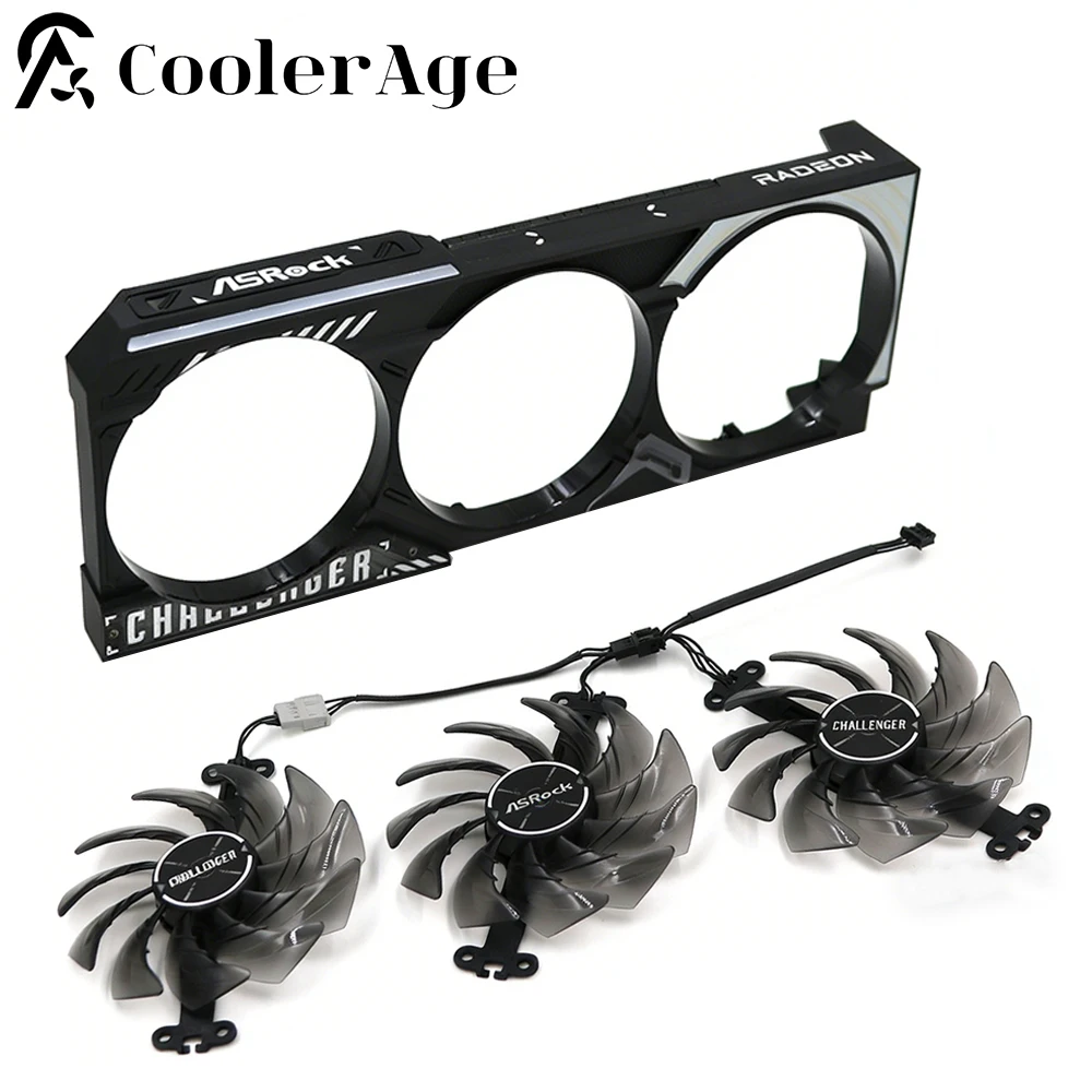 For Asrock RX 9070 XT Challenger CL Video Card Fan FDC10U12S9-C 4Pin RX9070XT Replacement Graphics Card Fan with RGB Shell
