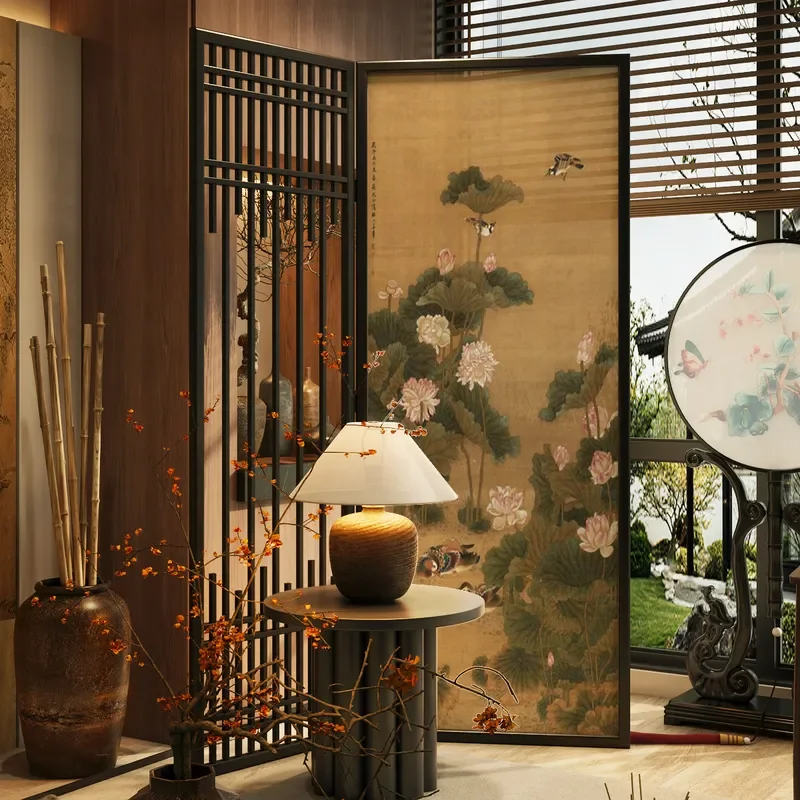 for New Chinese Style Bird Screen Partition Living Room Tea Room Background Decoration Blocking Foldable Solid Wood Fence