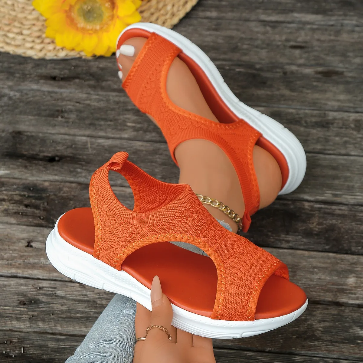 Hot Summer Women Knitted mesh breathable Open toed wedge heel Sandals Outdoor Fashion lightweight Slope Heel Casual sneakers