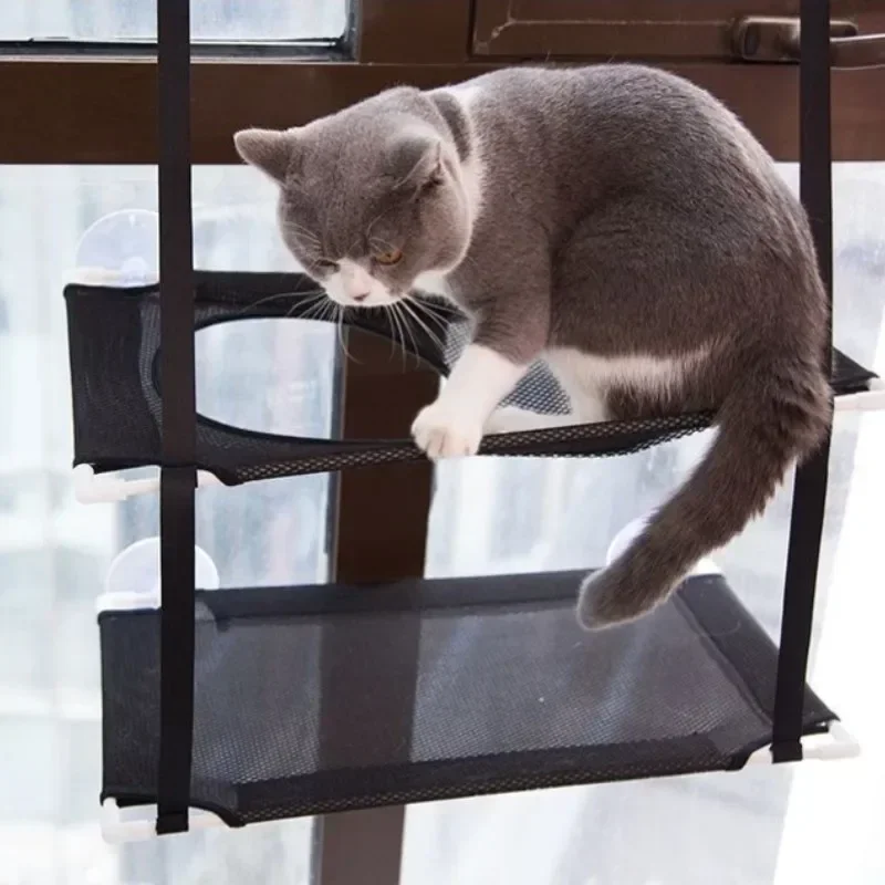 Winter Cat Hammock Window Bed Kitten Sunny Seat Hanging Mount Beds Cat Sofa Double Decker Tunnels Suction Cup Wall Pet Hanging