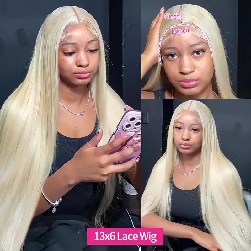200 Density 613 Blond Straight Lace Frontal Wig 30 36 Inch Human Hair Straight 13x4 13x6 HD Transparent Lace Front Hair Wigs image 3