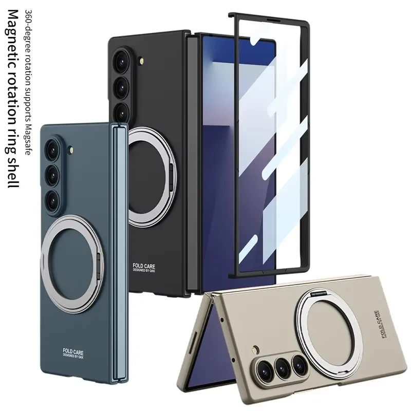 

Matte Skin Feeling Magnetic Case For Samsung Galaxy Z Fold 7 3 4 5 6 Rotating bracket Magsafe Wireless Charger Slim PC Cover