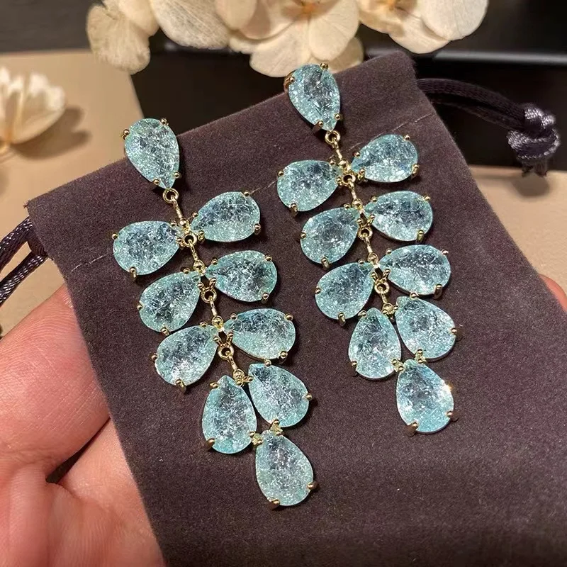 Ice cracked light blue crystal earrings for women original fresh exaggerated water drop earring Bohemian style wedding jewelry view 3