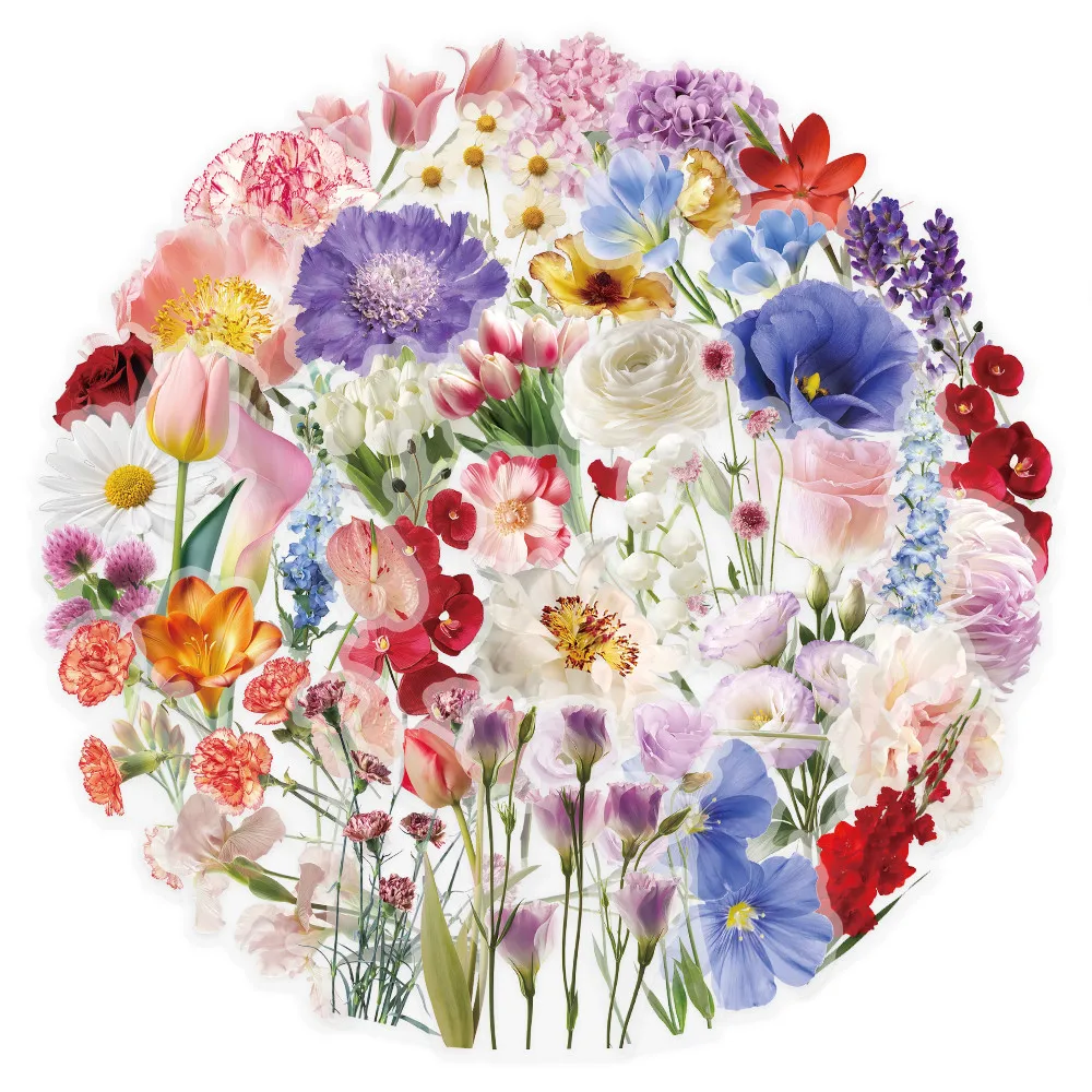 53Pcs Elegant Floral Pattern Stickers Fresh Flower Art Decorative Vinyl Decals RecordingYourLife Store