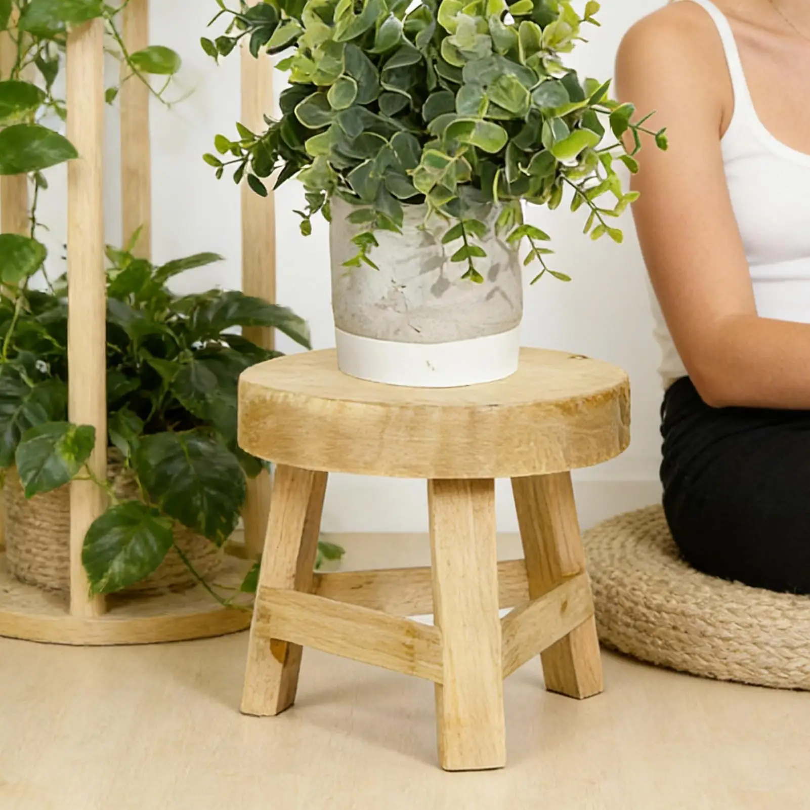 Plant Stool, Wooden Small Round Riser, Indoor Plant Stool Planter Stands for Outdoor Garden, Backyard, Farmhouse, Balcony, Home