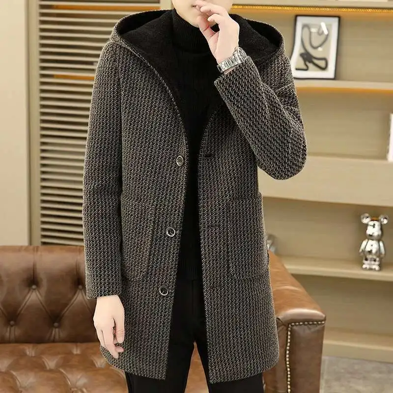 Winter Coat Men Mink Fur Coat Hooded Korean Version Medium Long With Thick Fur Abrigo Largo Hombre Striped Thick Warm Jacket