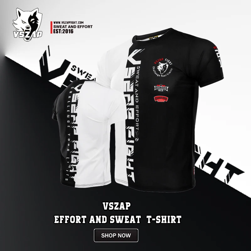 VSZAP Training MMA Sports Short Sleeve Men's Fitness Elastic Thai Boxing T-shirt Fighting Quick Dry Sports Fishing Outdoor