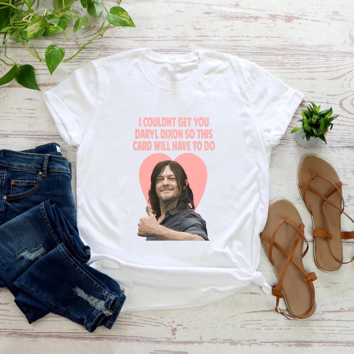 Daryl Dixon Heart T-shirt Funny Walking Dead Shirt Norman Reedus Birthday Day Gift Unisex Short Sleeve Shirt Harajuku Print Tee