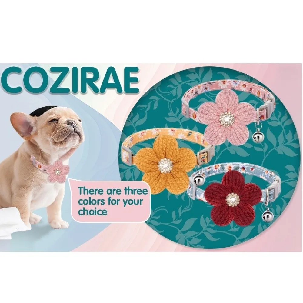 Fashion Adjustable 3D Flower Dog Collar Nylon Quick Release Puppy Collar with Bell Rhinestone Floral Pet Collar Pet Gift