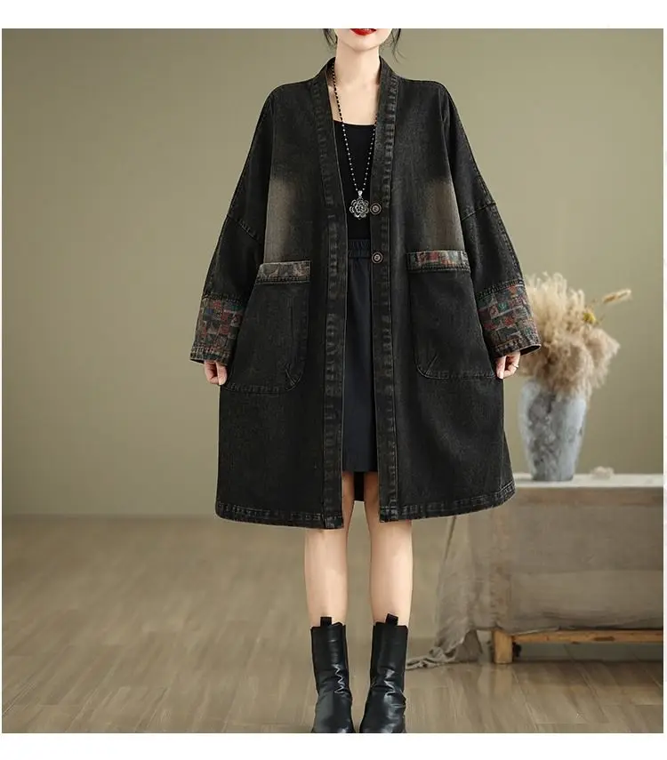 Coupe-vent de Cowboy pour femmes, ample, col en v, manteau de Cowboy surdimensionné, printemps et automne