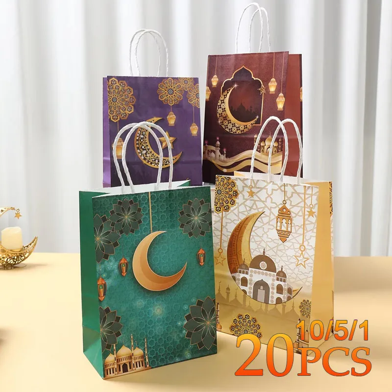 1–20 Stück Ramadan-Geschenktüten aus Papier, Eid Mubarak, Ramadan-Geschenkbox, 20225, islamische muslimische Party, Süßigkeiten-Verpackungsbeutel, Dekorationszubehör