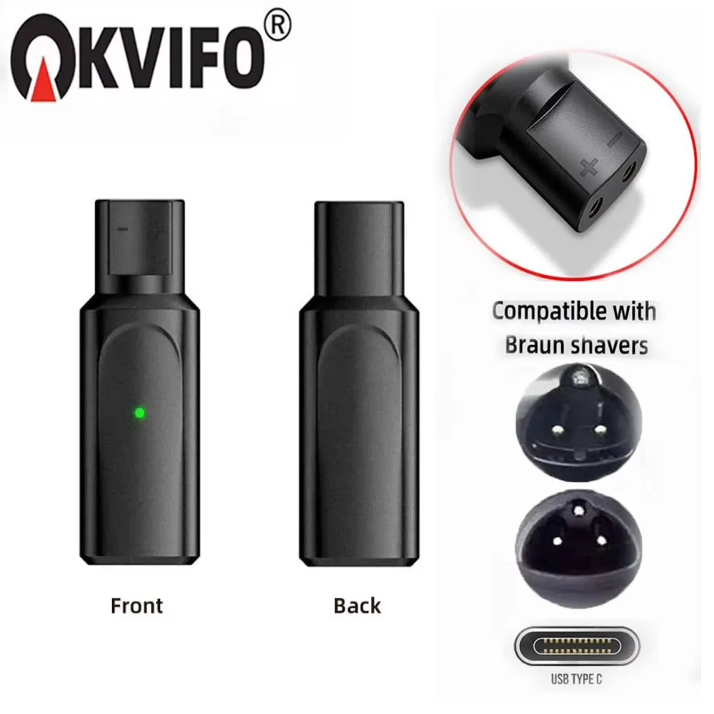 KVIFO 12V Type-C Electric Shaver Adapter Charging Converter for Braun Series 3 5 7 9 with Charging Indicator