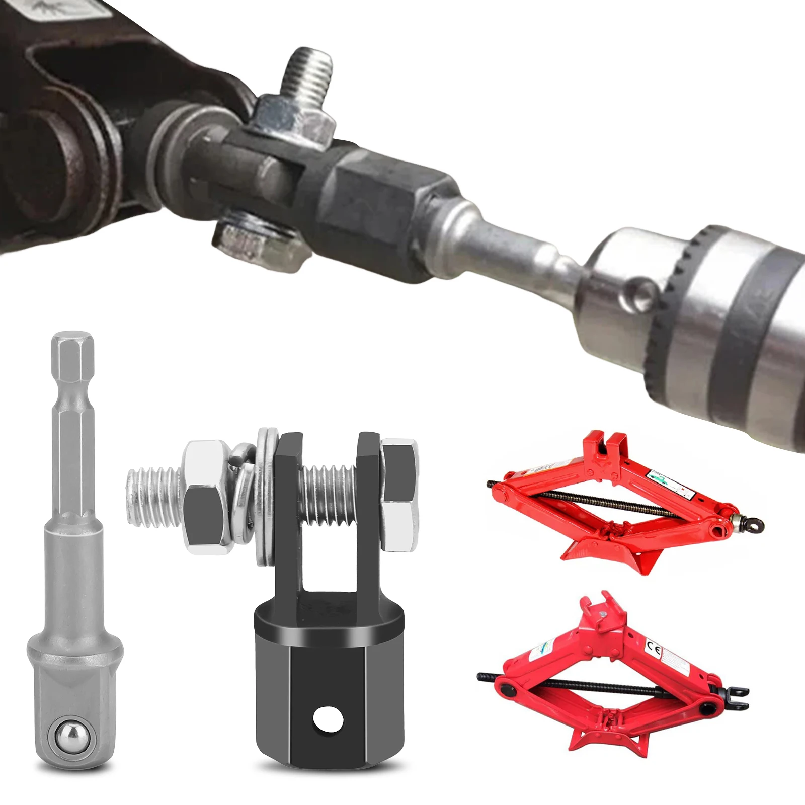 Alat Pengangkat Mobil 1/2 Inci, Baja Krom Vanadium, Adaptor Kunci Impak, Digunakan dengan Bor Listrik