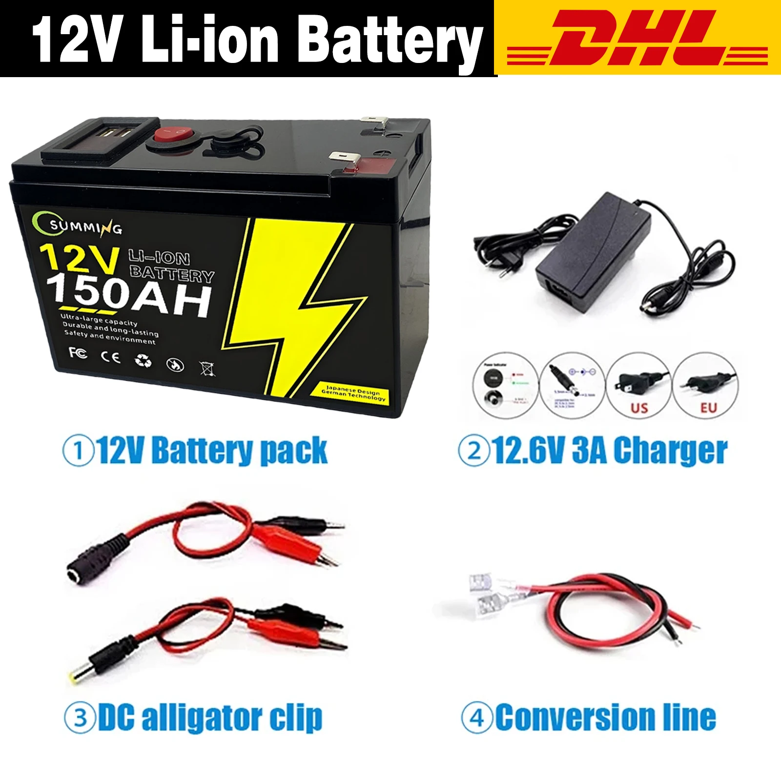 12V Lithium Battery 100Ah Nominal Capacity LiFePO4 1280Wh Battery 100A BMS Solar Portable