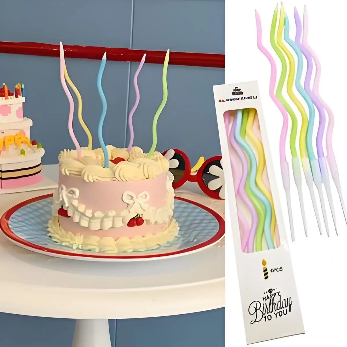 6 teile/los Gebogene Kuchen Kerzen für Kinder Geburtstag Baby Dusche Geschlecht Offenbaren Hochzeit Cupcake Decor Topper Party Dekorative Lieferungen – Detail 3