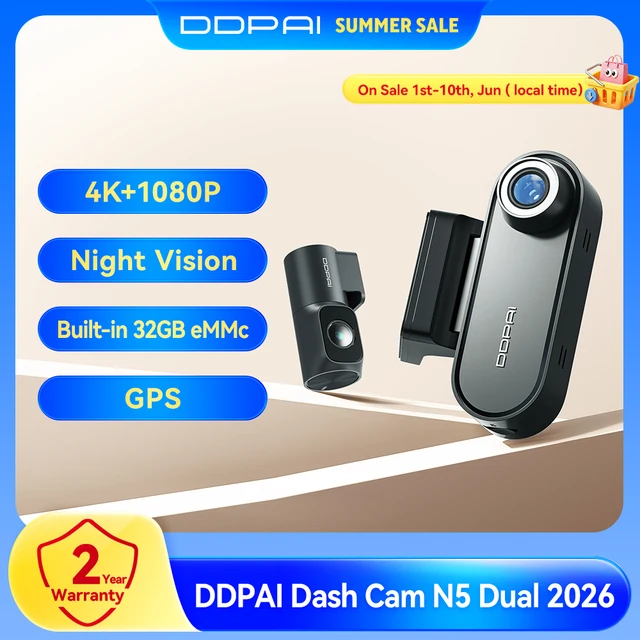 Kamera samochodowa DDPAI N5 Dual 4K HDR z przednią i tylną kamerą, AI NightVIS, WiFi 6, GPS, ADAS, sterowaniem głosowym, trybem parkowania 24H, 32G eMMC, rejestrator jazdy samochodem (DVR)