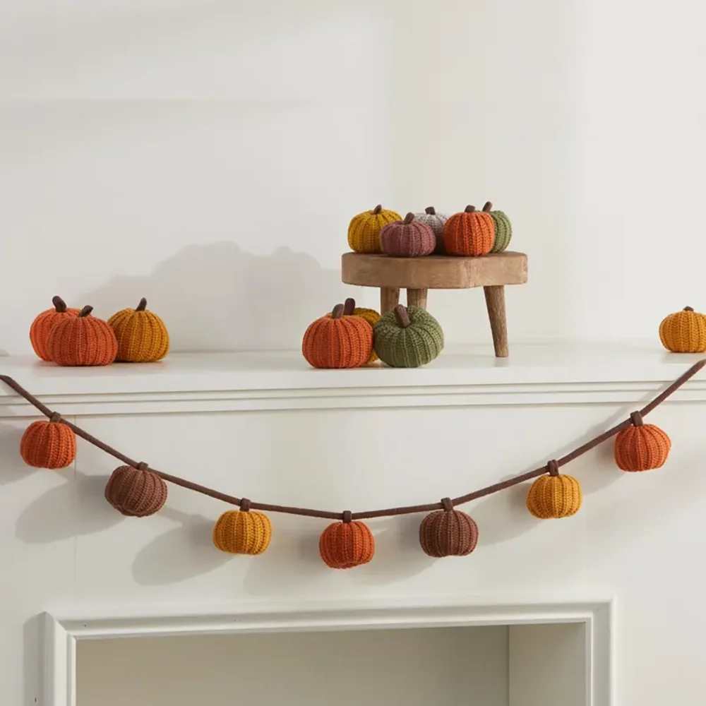 

Knit Pumpkin Garland for Mantel Halloween Banner Fall Bookshelf Decor Baby Shower Birthday Gift Backdrop Autumn Decor Supplies