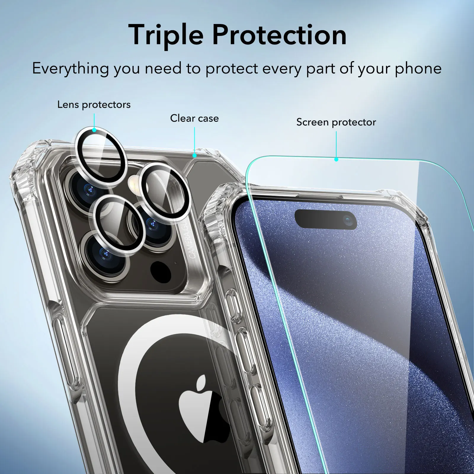 ESR for iPhone 15 Pro MagSafe Case with 2 Screen Protectors and Single Lens Protectors for iPhone 15 Pro Max Air Armor Case Set