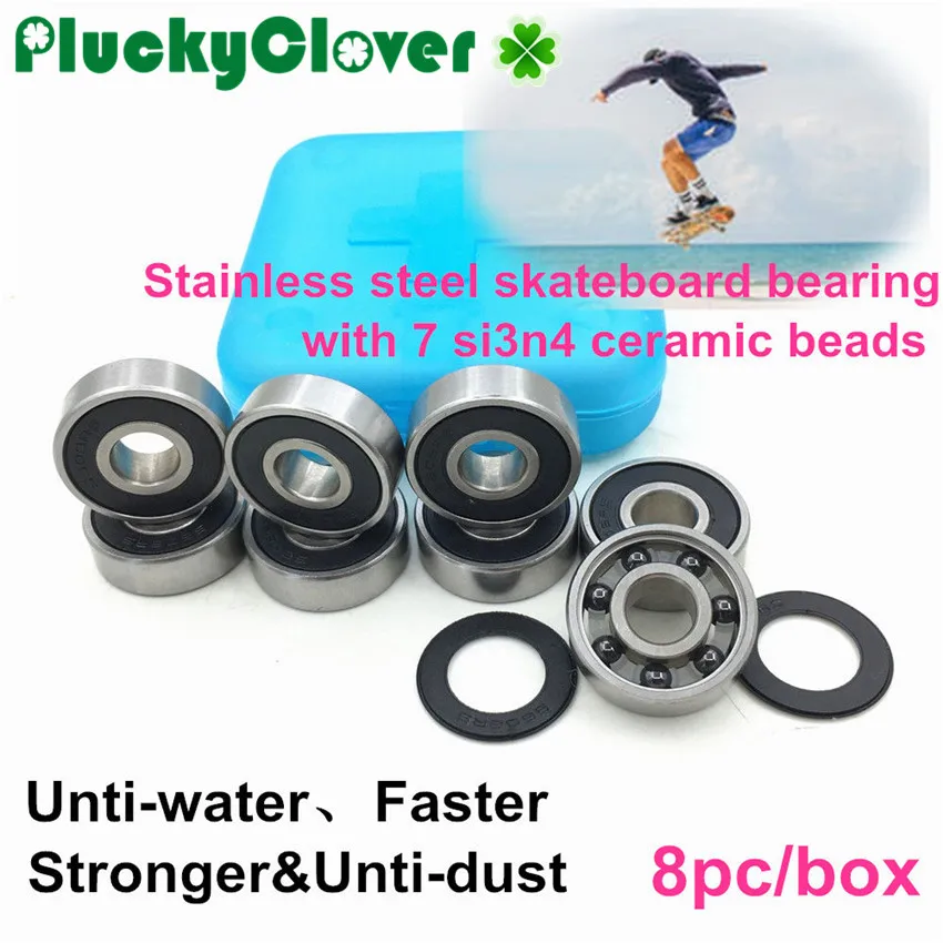 8pcs Waterproof Skateboard Bearing Ceramic Ball 608 Anti-water Stainless Steel Bearing 608 for Longboard Double Rocker Scooter