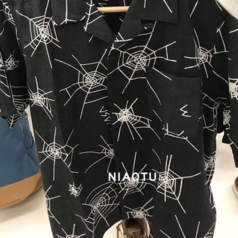 NIAOTU 19SS Spring/Summer New Hawaii Spider Web Short Sleeved Shirt for Men Nakamura Non Visvim