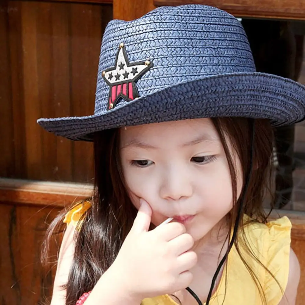 Sombrero de vaquero occidental para niños y niñas, gorra Retro de Sheriff, protector solar con cuerda de viento, sombrilla para montar a caballo, turismo y pesca