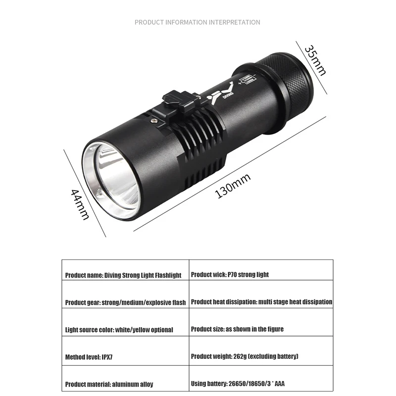 New Model Diving Torch 60Meter Waterproof Super Bright LED Powerful Flashlights 1800 High Lumens