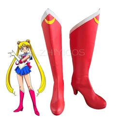 New Anime Tsukino Usagi Sailor Moon Cosplay Shoes Girls PU Leather Cosplay Boots Red High Heels Zipper-up Halloween Shoes
