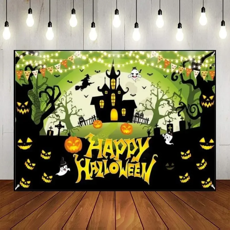 Halloween Background Cemetery Photography Backdrops Witch Birthday Decoration Trick or Treat Photo Bloodstain Baby Shower Spider