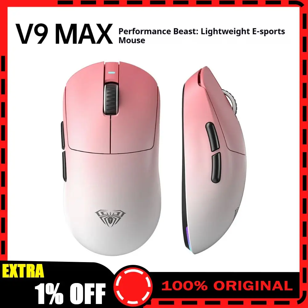 

Новая игровая мышь AULA V9 MAX+, двойная беспроводная трехрежимная эргономичная дизайнерская мышь 8K, легкие мыши PAW3395/PAW3950