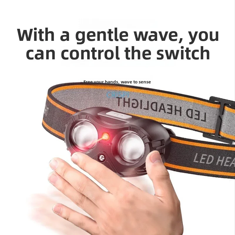 Outdoor Mini Portable Headlight High Brightness Three Gear Wave Sensor USB Rechargeable Night Fishing Repair Lamp