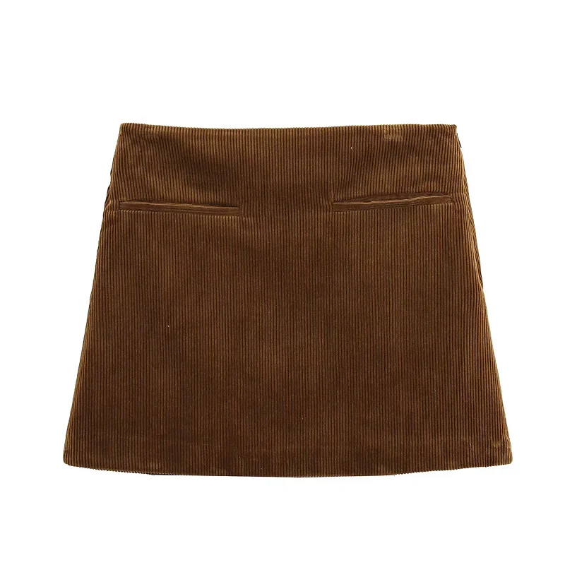 TRAF Elegant Mini Skirts 2025 Women's Spring Mid Wais Corduroy Short Skirts Fashion Casual Party Vintage Brown Red Winter Skirts