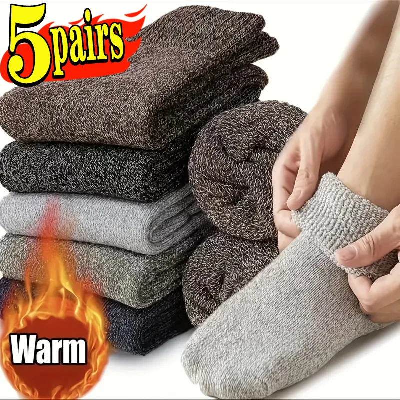 5pair Merino Wool Rabbit Winter Thick Socks Men Super Thicker Solid Sock Striped Socks Against Cold Snow Russia Winter Warm Sock