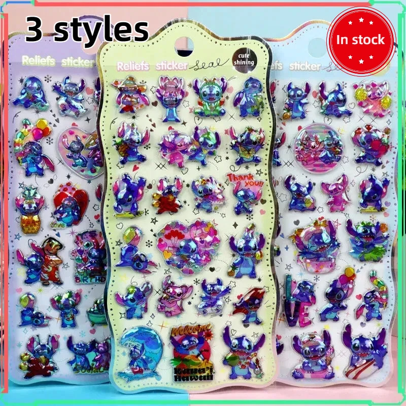 10 Pcs Hot Cartoon Colorful Capybara Stitch Kuromi 3d Relief Rainbow Sticker Sticker Elf Sky Group Cartoon Sticker Gift Hot Sell