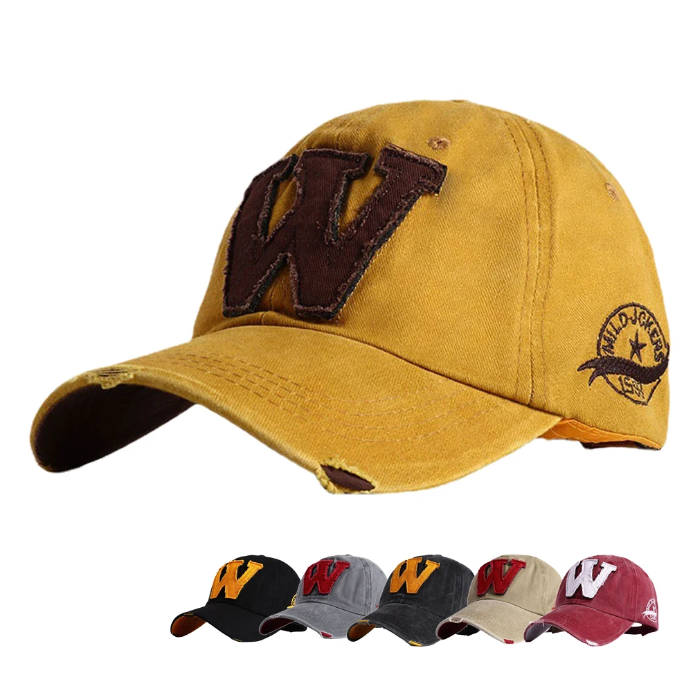 Image of 2025 W Baseballkappe aus gewaschener Baumwolle mit Buchstabenstickerei, Hip-Hop-Snapback-Mütze, verstellbar, für den Außenbereich, lässig, Papa-Hüte, Sonnenschutz, Gorras