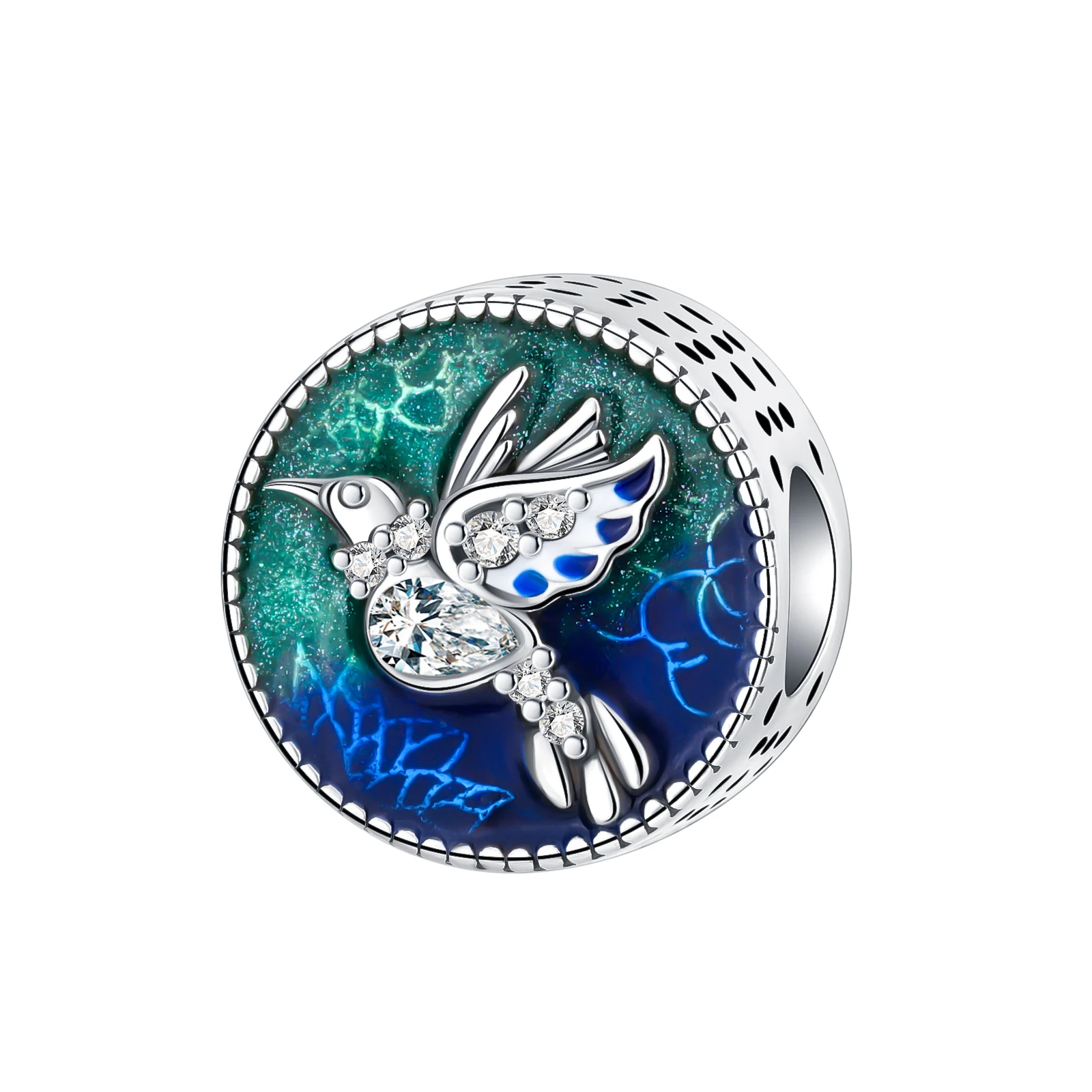 

925 Sterling Silver Round Bird Diamond Animal Series Blue BeadCharm Fit Original Pandora Charms Bracelets Women DIY Jewelry Gift