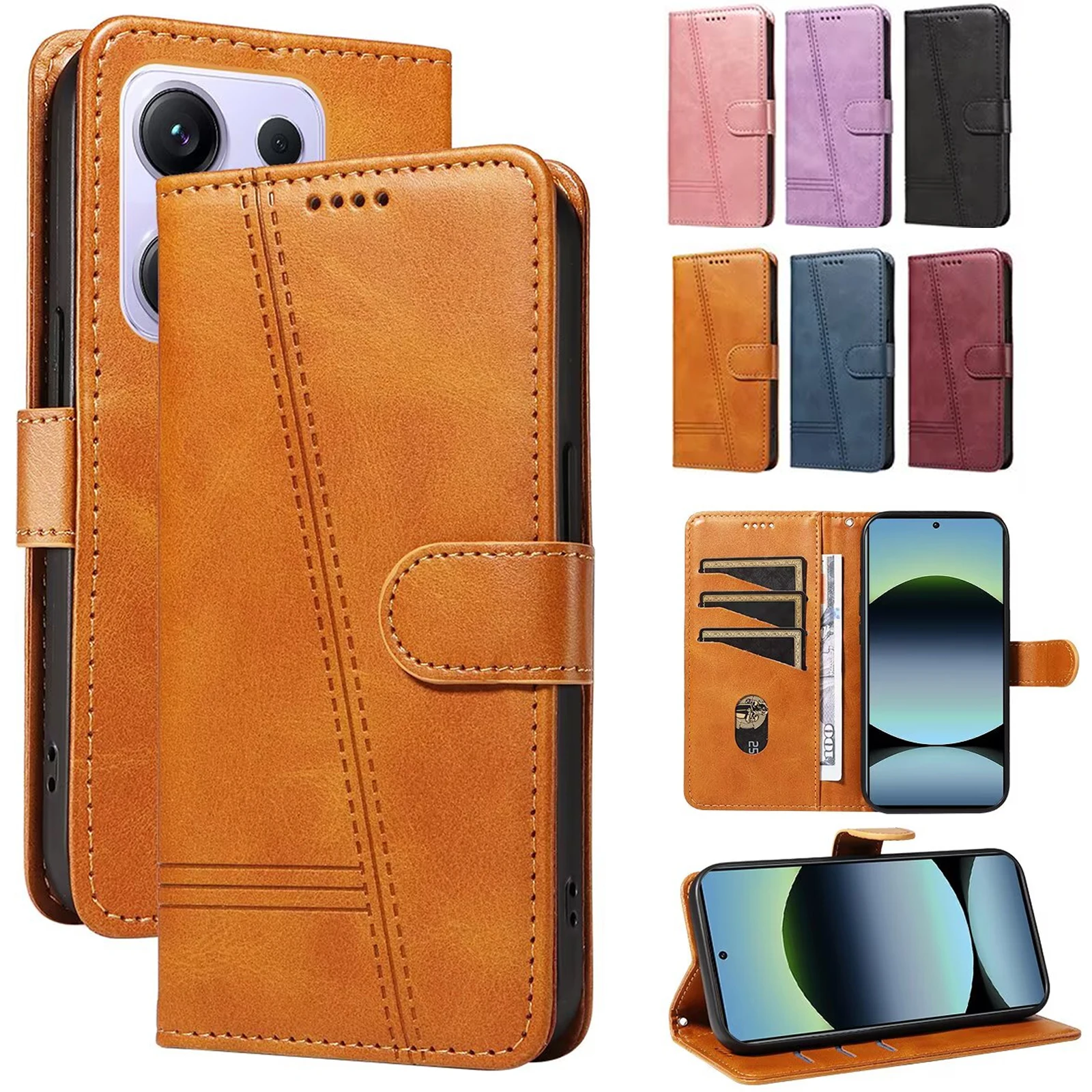 Leather Wallet Phone Case For iPhone 16e 16 Pro Max 15 14 13 Mini 12 11 X XS XR SE2 SE3 8 7 6s Plus Flip Card Slot Holder Cover