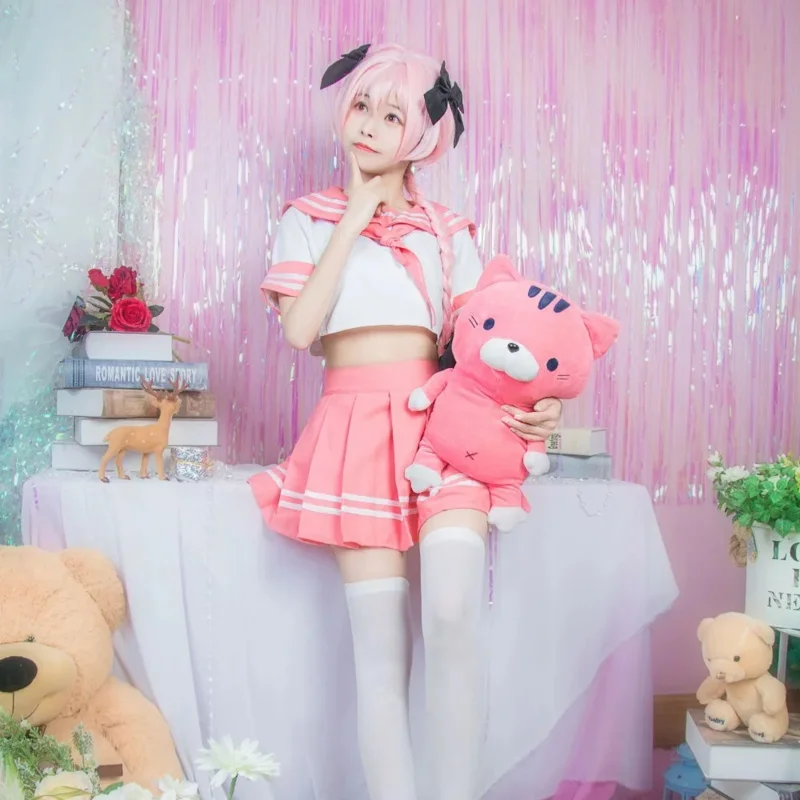 2025 New Anime Fate/Apocrypha Astolfo Cosplay Costumes Japanese Student Girls School Uniforms Halloween,Christmas Sailor sui ❤ ❤