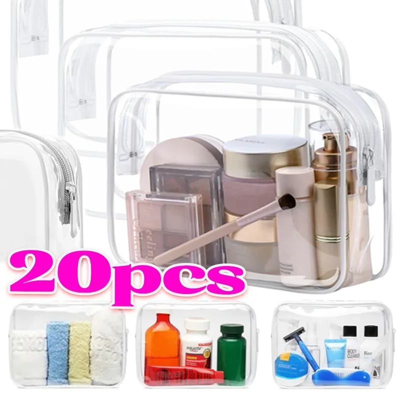 

1-20pcs Transparent PVC Storage Travel Comestic Organizer Clear Makeup Pouch Bag Beauty Case Toiletry Bag Wash Bags Easy Storage